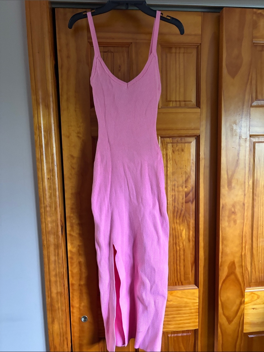 Windsor Pink Ribbed Midi Dress with Front Slit